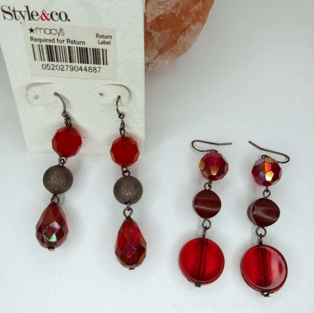 Style & Co. Macy's Red 2 Pair Women's Earrings Dangle Drop Vintage